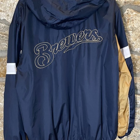 MLB Milwaukee BREWERS Baseball Windbreaker Pullover Jacket Men's 1/4 Zip - Picture 2 of 3